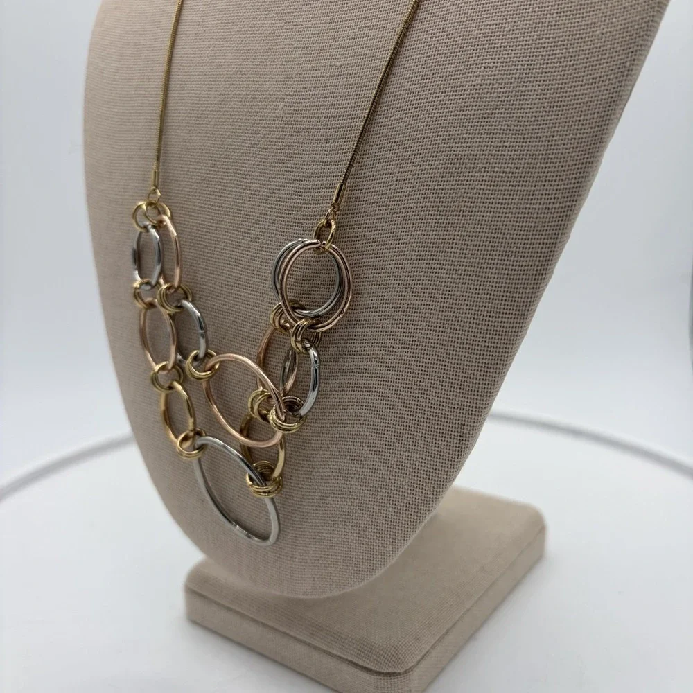 Ann Taylor Factory Tri‎ Tone Mixed Metal Interlocking Ring Slider Necklace